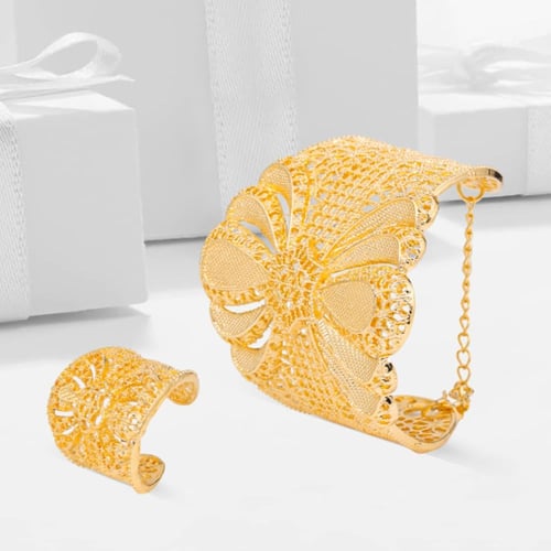 أسوارة وخاتم بديل الذهب عريضة