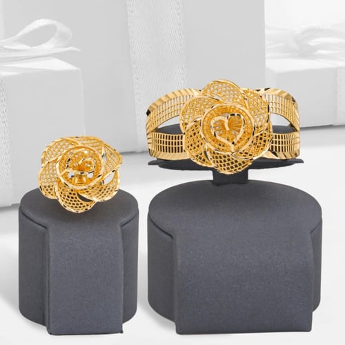 أسوارة وخاتم بديل الذهب وردة الحب