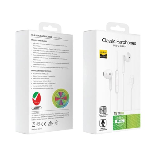 سماعة اذن سلك تايب سي من TEN PLUS