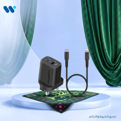 شاحن آيفون PROMATE ChargeKit-25PDi – محول ثنائي مع...