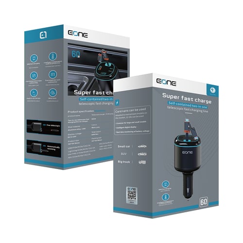 شاحن سيارة مع كيبل 2 في 1 بقدرة 60 واط من EONE