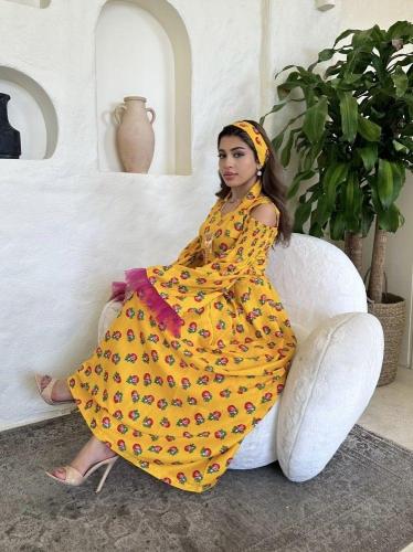 جلابية شالكي اصفر-ازرق