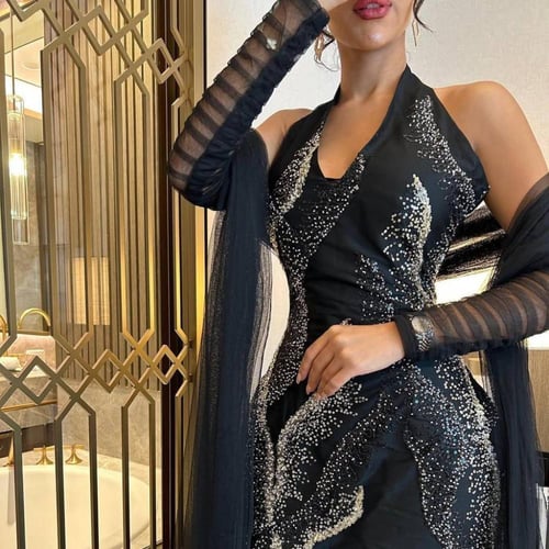 فستان سهره مزين لون اسود