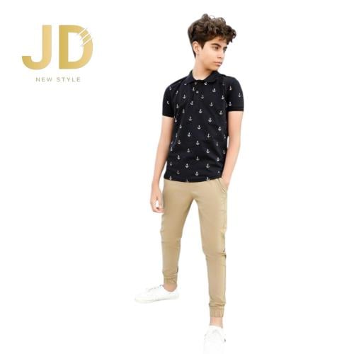 تيشيرت شبابي بولو أسود بطبعة مراسي