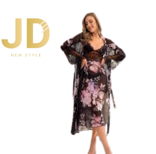 قميص نوم وروب اسود مورد