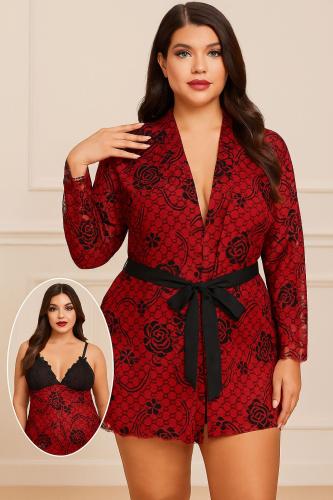 قميص نوم احمر بروب مميز قطعتين