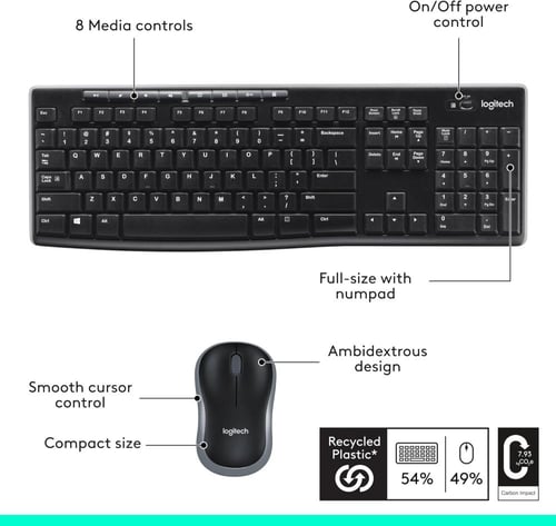 لوحة مفاتيح لاسلكية Logitech MK270 – اتصال 2.4GHz...