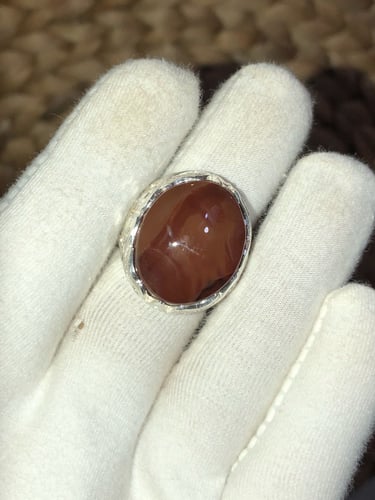 خاتم الفضة عقيق يمني كبدي مزعفر صياغة حجازية مميزة...