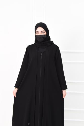 عباية سادة بقفلة سحاب والكم مقلوب