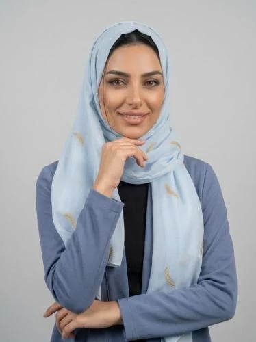 طرحة بوال سادة أزرق سماوي مطرزة بريش
