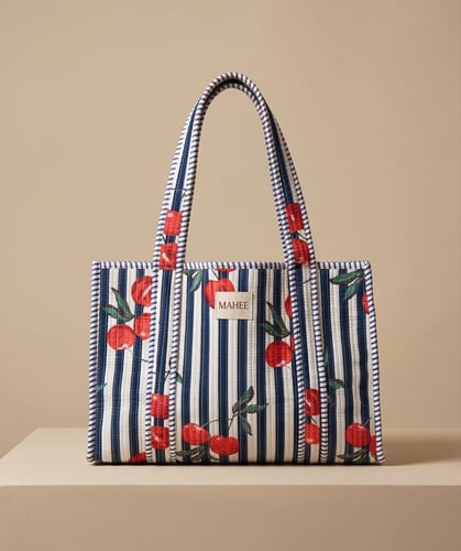 Cherry Dark blue Tote Bag- Medium