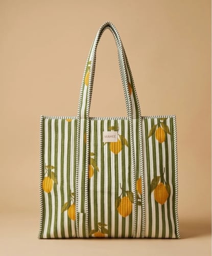 Green Lemons Large Tote Bag