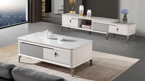 طاولة تلفزيون ابيض مع مجلس – أناقة عصرية مذهلة تضي...