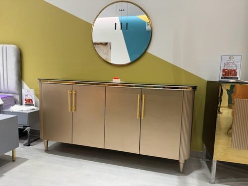 خزانة بوفيه ذهبي خشب فاخرة – تصميم ملكي من خشب الز...