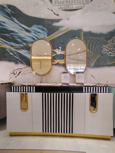 دولاب بوفيه خشب ابيض فاخر من آيك – تصميم ملكي بلمس...