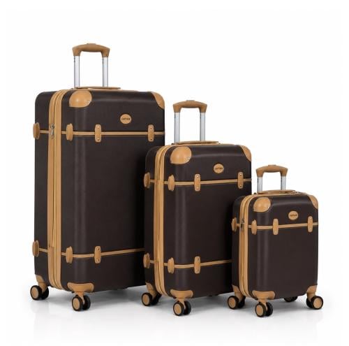 A classic elegant 3-piece hard travel luggage set made of strong ABS material, lightweight, with additional expansion, coffee.