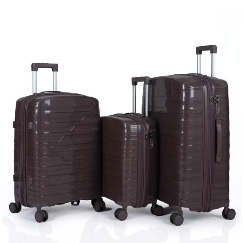 Travel bag set against breaking 3 pieces made of strong polypropylene material with elegant geometric design with additional expan...