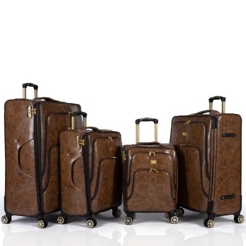 High-quality PU leather travel bag set 4 pieces with multiple pockets, brown