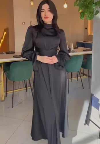 فستان ساتان بربطة خصر