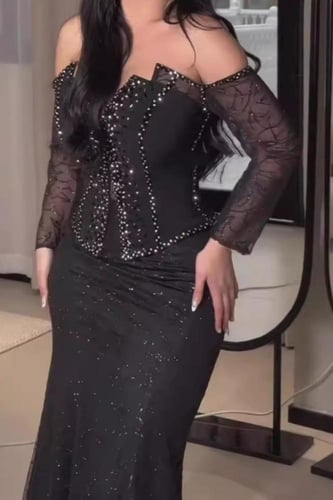 فستان سهرة شبكي أسود