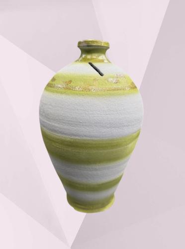 حصالة فخارية كبيرة أخضر مصفر