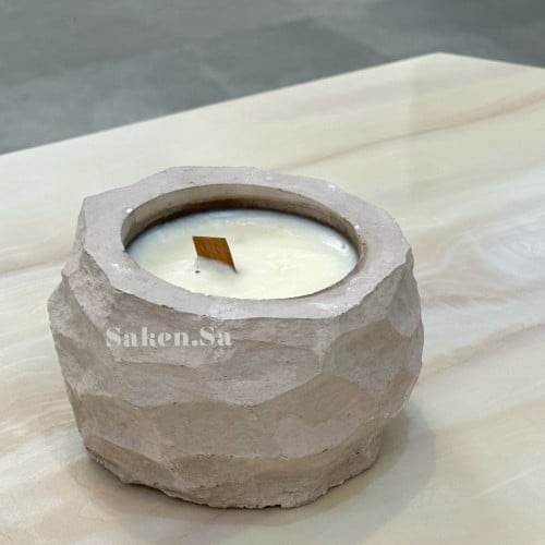 شمعة الحجر (بني فاتح) light beige stone candle