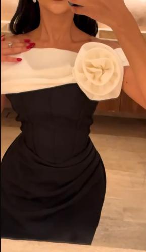 فستان اسود مخصر مزين بوردة