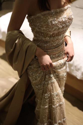 فستان فخم تطريز كامل بذيل منفصل