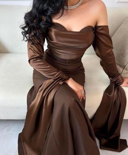 فستان راقي باللون البني