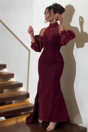 فستان احمر انيق بقصة كتف