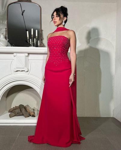 فستان سهرة احمر فخم انيق