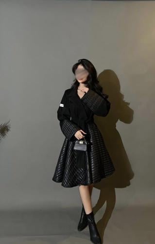 فستان شتوي قصير باطراف من الجلد