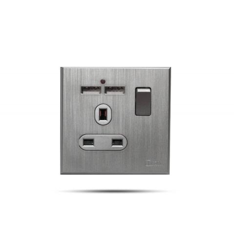 فيش مع 2مخرج usb بيانو رصاصي TV.ON