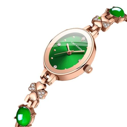 ساعة كوارتز سوار مزخرف من الزمرد مرصع بالكرستال