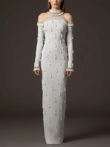 فستان كريستال اللؤلؤ من ماركة ماكسي الفاخرة