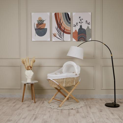 سلة موسى قش بقماش مقلم اوف وايت