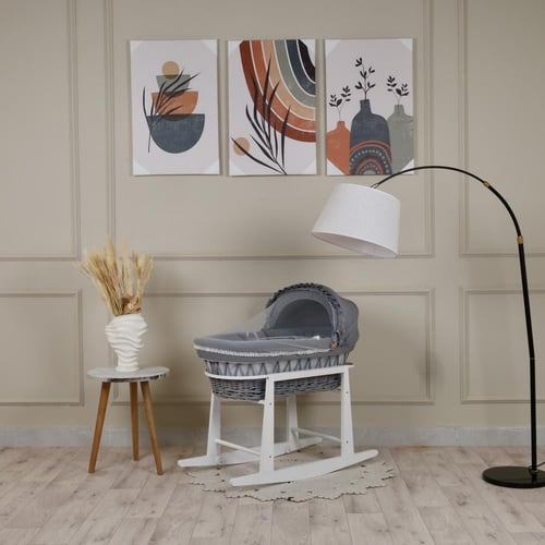 سلة خيزران رمادي مع تلبيسة مٌقلم رمادي فاخر