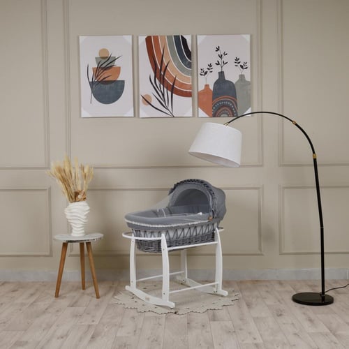 سلة خيزران رمادي مع تلبيسة مٌقلم رمادي فاخر