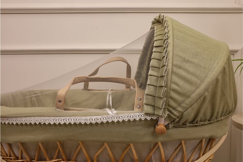 سلة موسى قش بقماش اللينن