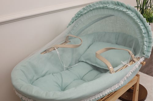 سلة موسى قش بقماش اللينن