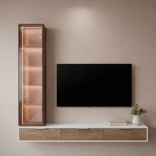 Modern TV table with side cabinet with LED lightin...