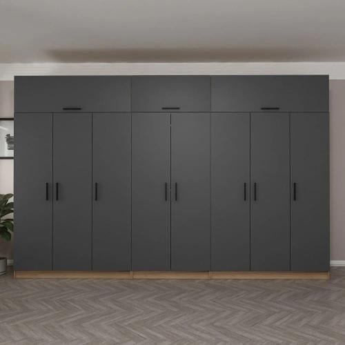 Modern clothes wardrobe 8 hinged doors | Width 360 cm × height 240 cm × depth 60 cm | Spanish chipboard wood | Free delivery and i...