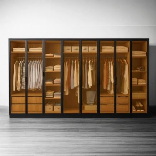 Modern clothes wardrobe 8 hinged doors | Width 400 cm × height 220 cm × depth 60 cm | Spanish chipboard wood | Free delivery and i...