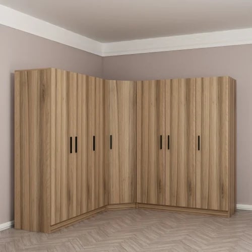 Corner modern wardrobe | Spanish chipboard wood | Practical design to save space | 10-year warranty | Free delivery and installati...