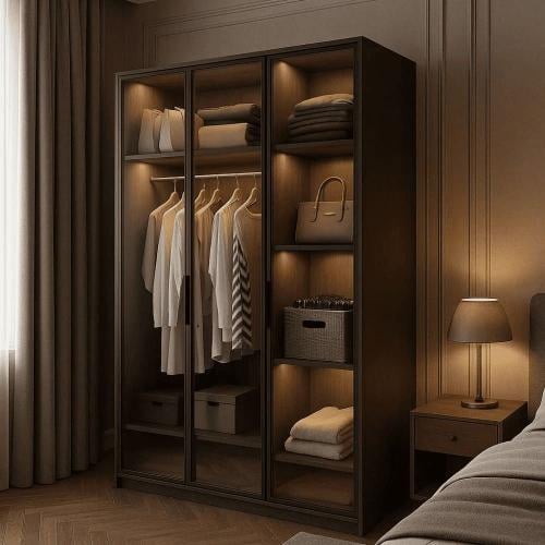 Clothing wardrobe | 120 cm × 220 cm | 3 hinged gla...