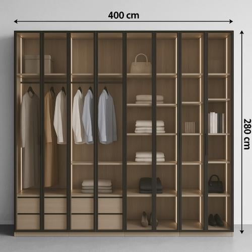 Clothes wardrobe 8 hinged doors glass | Width 400...