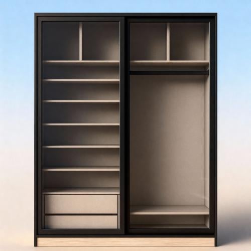 Modern clothes wardrobe with two doors and zippers...