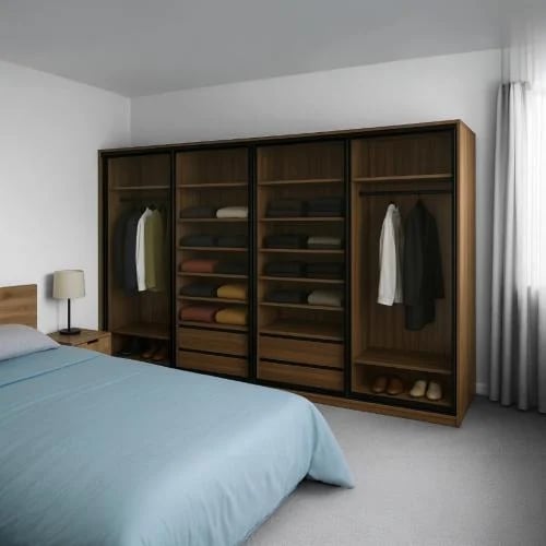 Modern clothes wardrobe 4 doors with zipper | Width 400 cm × height 260 cm × depth 60 cm | Spanish chipboard wood | Free delivery...