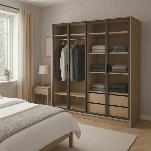 Glass wardrobe with 4 doors | Spanish chipboard wo...