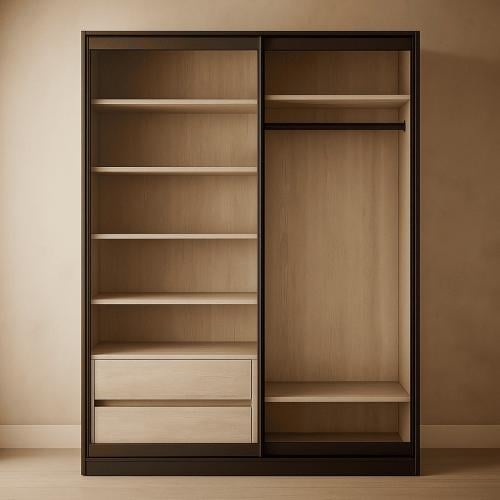 Modern clothes wardrobe with two doors and zippers...
